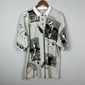 Golfsmith Polo Shirt Mens XXL Beige Golf All Over Print Short Sleeve Classic Ace